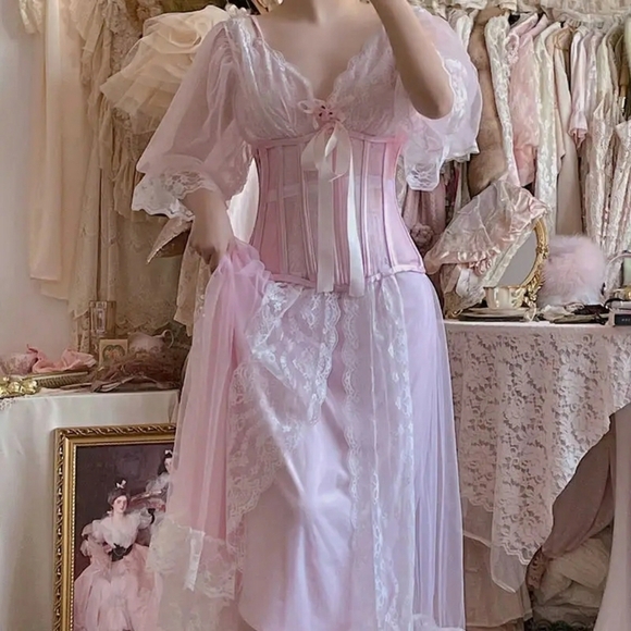 Vintage Kayser Babydoll Chemise Sleeping Set Barbiecore Dreamy Girlhoodcore Mesh - Picture 4 of 16